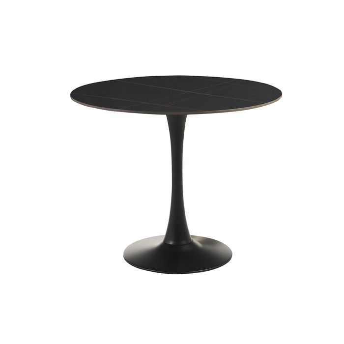 Miliboo - Table à manger design ronde en céramique noire et métal D90 cm MALOU