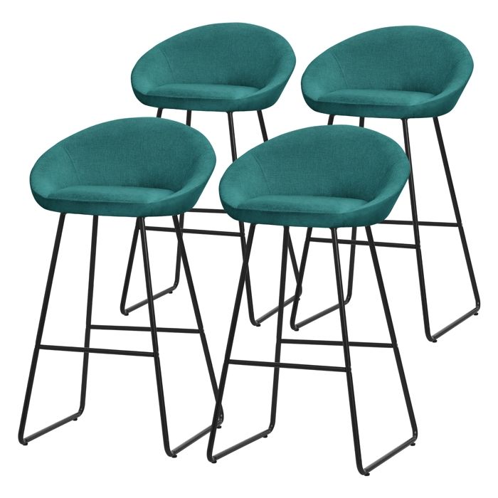 Lot 4 tabourets de bar ML-Design tissu bleu pétrole hauteur 75 cm avec dossier et repose-pieds métal