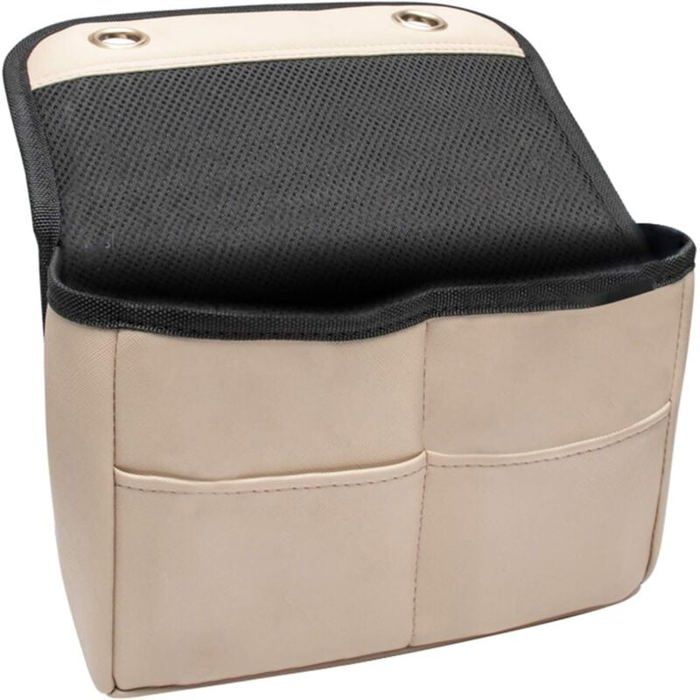 Organisateur Siège Voiture En Cuir PU Beige – Rangement Console Central, Poches Pour Téléphone, Clés, Cartes – Installation Facile
