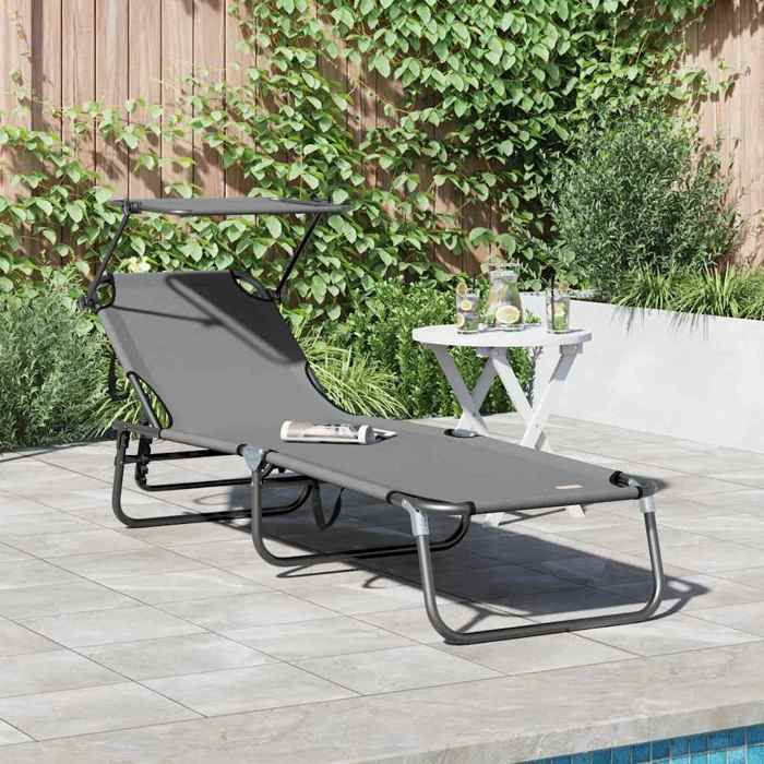 Chaise longue pliante - vidaXL - Coussin inclus - Gris - 56x190x81 cm - Dossier réglable - Pliable - Tissu résistant
