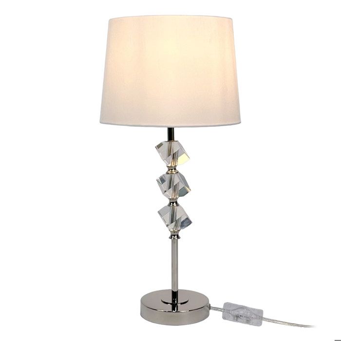 Relaxdays Lampe de table abat-jour soie synthétique pied en cristal douille E27 salon/chambre 53 x 25 cm crème
