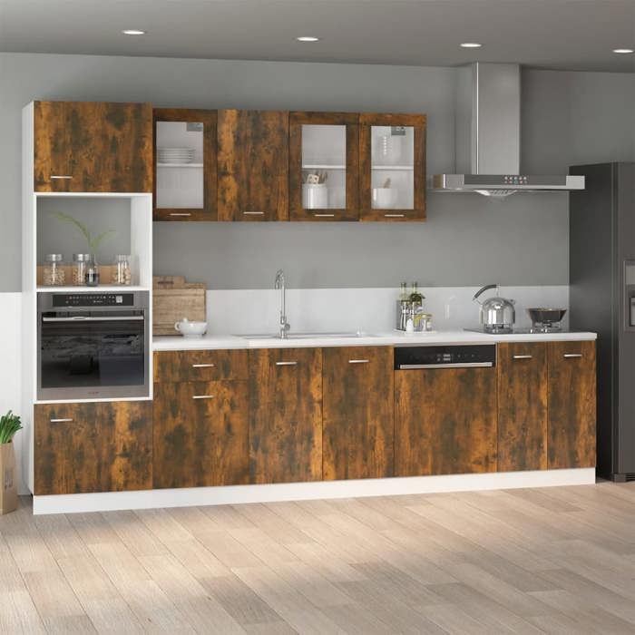 SALE 2026 Placard suisine Brun - Meuble sous évier Lyon Chêne fumé 80x46x81 5cm - bois dingénierie PRO806483554