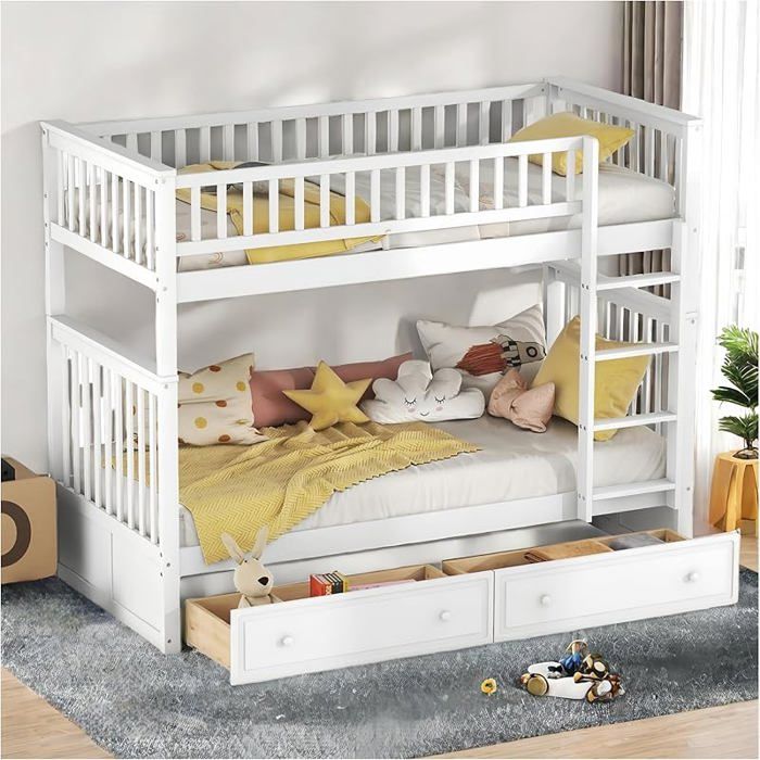 Lit superpose Enfant avec tiroirs Se transforme en Deux Lits de 90x200cmLits Fonctionnels Lit Enfant 90x200cmBl LITS SUPERPOSES