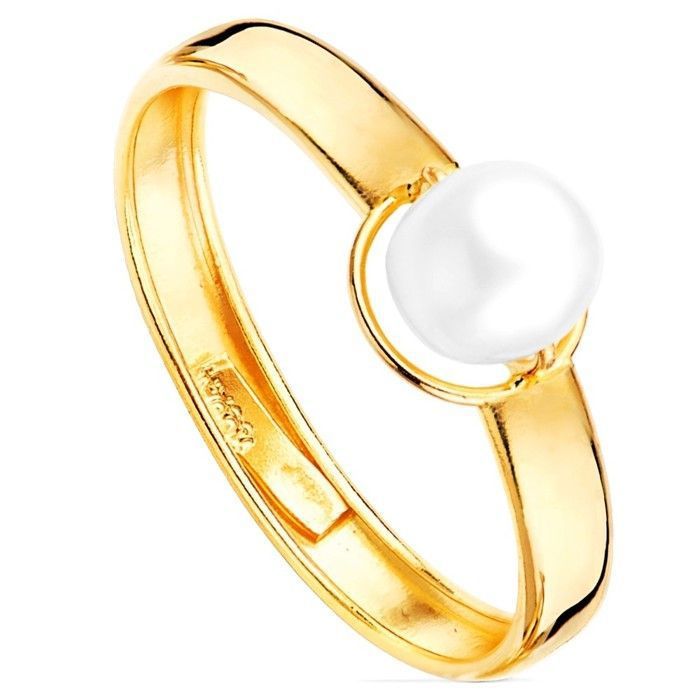 Bague de Première Communion en or 9 carats avec une perle de culture centrale de 5 mm et un anneau lisse