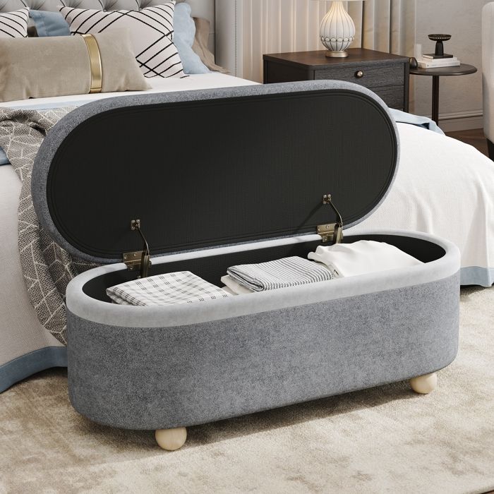 Banc de Rangement, Coffre de Rangement avec Couvercle, Pieds en Bois ...