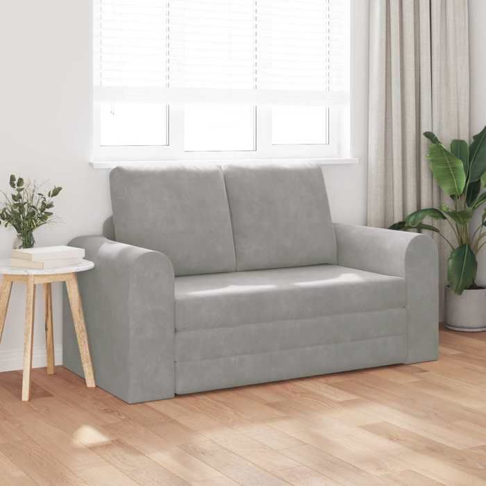 velours CANAPE CONVERTIBLE - SHIELDPRO® - Canapé-lit - 60cm Gris clair 403344