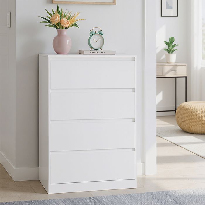 Commode de Chambre 4 Tiroirs Meuble de Rangement 40 x 60 x 97 4 cm Style Moderne Blanc Commode de Chambre 4 Tiroirs Meuble de Rangement 40 x 60 x 97 4 cm Style Moderne Blanc