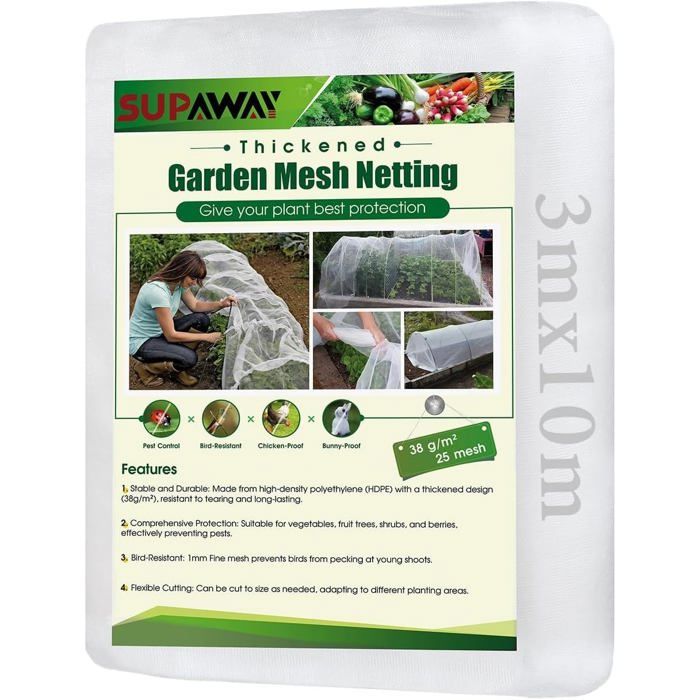 Filet Anti Insecte épaisse 3x10m Filet de Protection Jardin en Maille ...