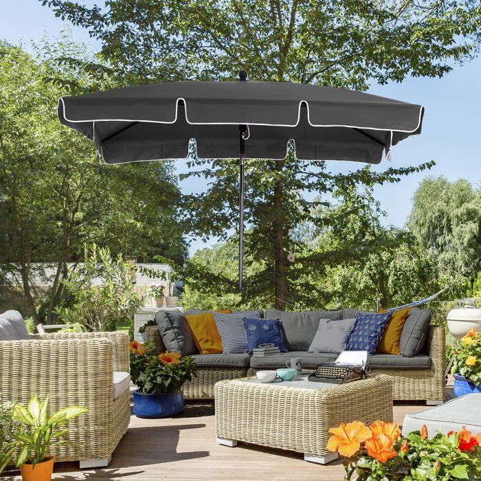 Parasol de jardin Parasol droit rectangulaire inclinable alu métal polyester haute densité 2 x 13 m gris