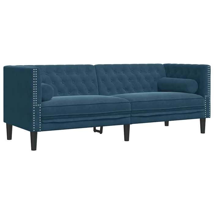Canapé Chesterfield à 3 places VIDAXL (Grande taille) avec traversins bleu velours 194x74.5x70.5 cm S1778
