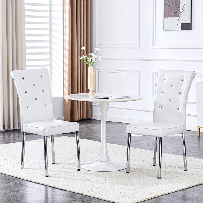 Chaise Salle à Manger Lot de 2 Rembourrées Simili Cuir Peau dAlligator Rétro Boucle Cristal Pieds Métal Galvanisé