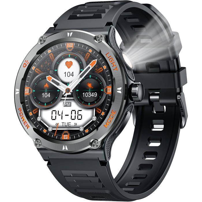 Montre Connectée Homme Sport Watch: Smartwatch Militaire avec Appels Bluetooth 1.53 Écran Ronde Montre Fitness homme avec Lampe
