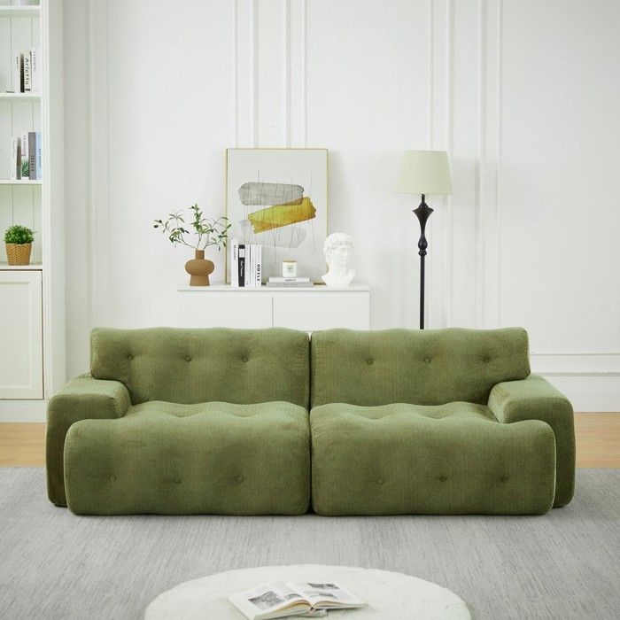 Canapé deux places - Cloud Sofa - Vert chenille - Capitonnage boutonné - Accoudoirs spacieux