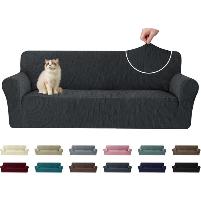 Housse de Canapé 3 Places(180-230cm) avec Accoudoirs Universelle Couvre Canapé Extensible Sofa Cover Lavable Gris Foncé