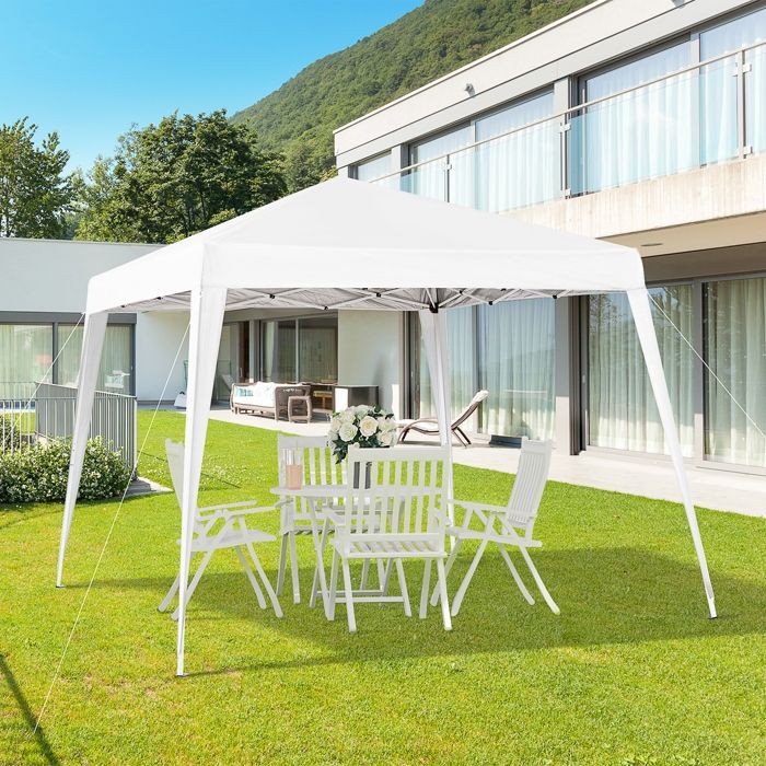 Tonnelle de jardin pliante 24 x 24 m blanche pop-up acier et toile Oxford imperméable pour extérieur