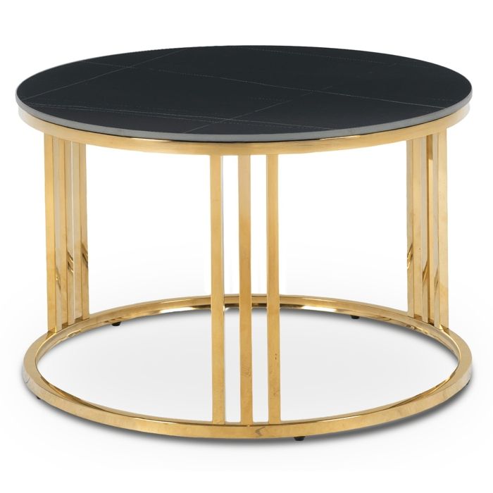 Table basse en céramique KORIN 70 cm style marbre noir/doré glamour moderne