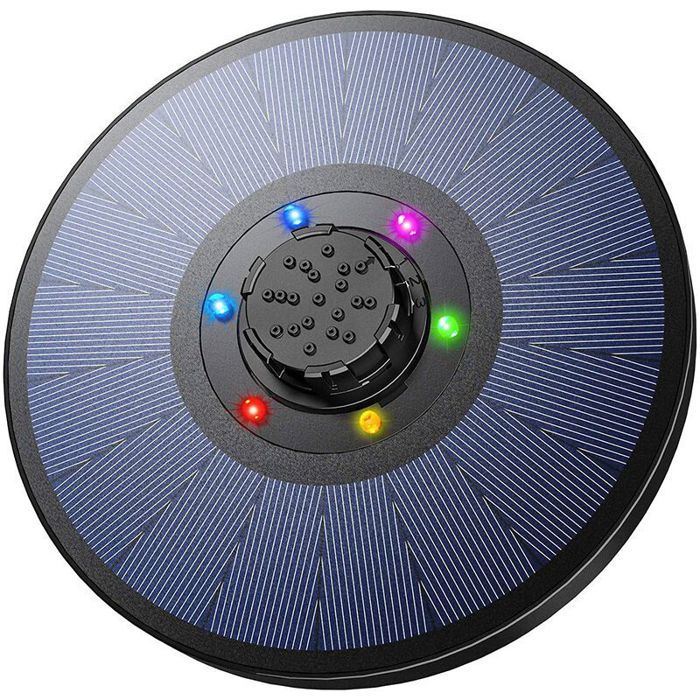 Pompe fontaine solaire – 6 LED RGB 7 modes Ø18cm – pour bain oiseaux étang aquarium