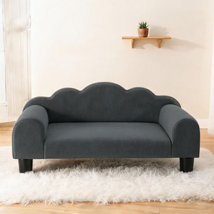 Canapé pour chien en velours gris foncé dossier et accoudoirs 66 x 42 x 28 5 cm Canapé pour chien en velours gris foncé dossier et accoudoirs 66 x 42 x 28 5 cm
