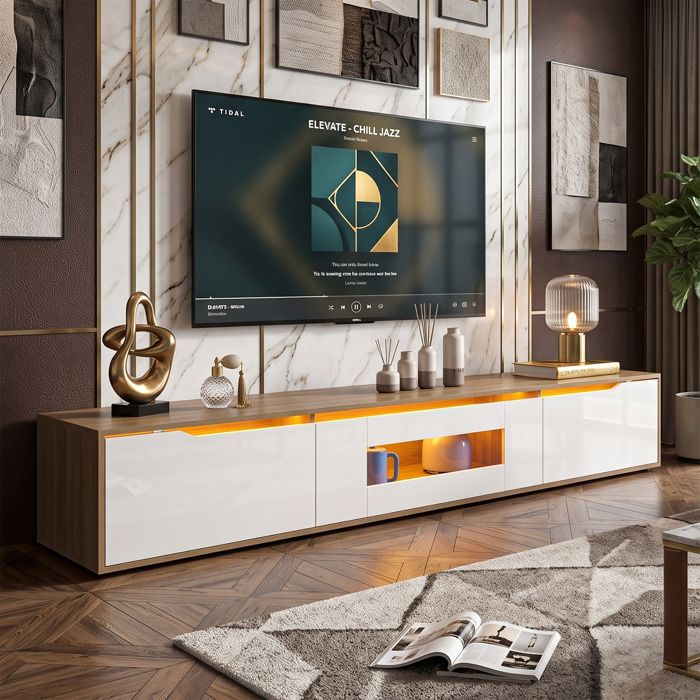 Meuble TV Suspendu 180x35x30 cm LED 16 Couleurs Gain de Place