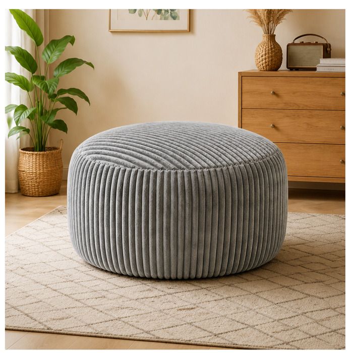 VUENOR Pouf poire rond 100 x 100 x 50 cm gris clair en velours côtelé