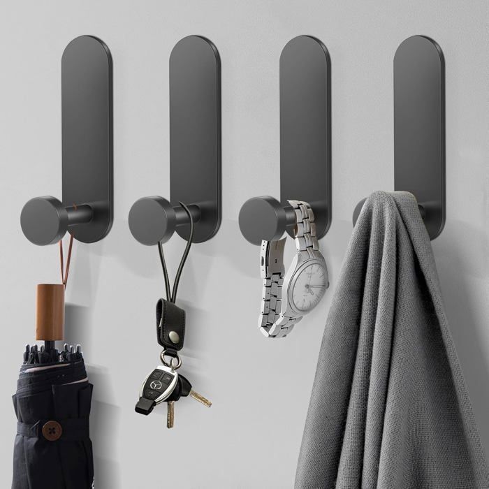 Crochets adhésifs - BHSDGFVSDFHDSGFSDG - Lot de 4 - Extra forts - Aluminium - Noir ENEVAOCT