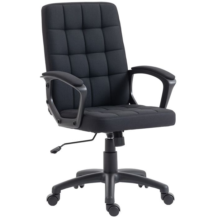 Chaise de bureau pivotante - Siège de travail réglable - Tissu aspect lin - Dossier moyen - Noir - 63 x 59 x 1055 cm - EUJIGSHOP