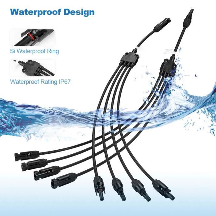 Connecteurs Solaires En Y (Y Branch) - 1 Paire (mâle Vers 2 Femelles + Femelle Vers 2 Mâles) - IP67, 20A, 1000V - Pour Câbles 2.5-6mm²