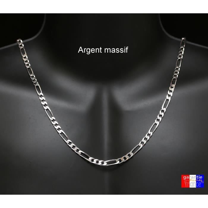 Chaîne Maille Figaro Diamantée En Argent Massif Rhodié 55 Cm X 4 Mm - Bijouxia Haute Qualité
