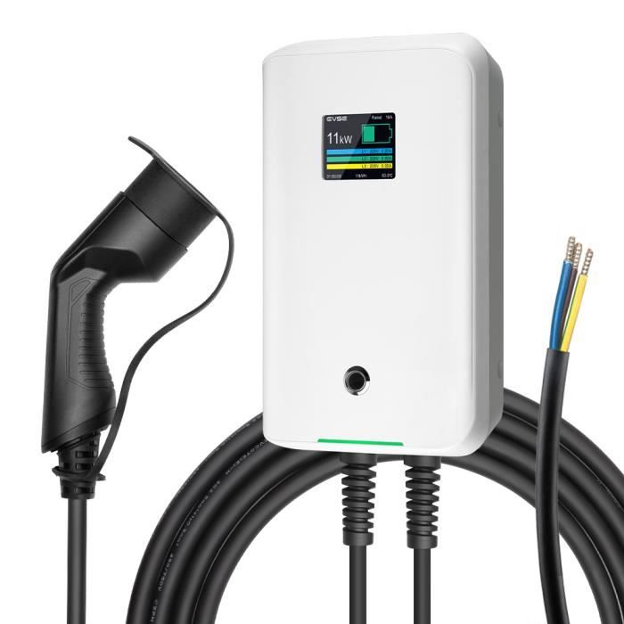 Morec 11kw 16A Thriphasé VE WallBox Borne de Recharge avec Type 2 Câble Charge rapide 6 mètres