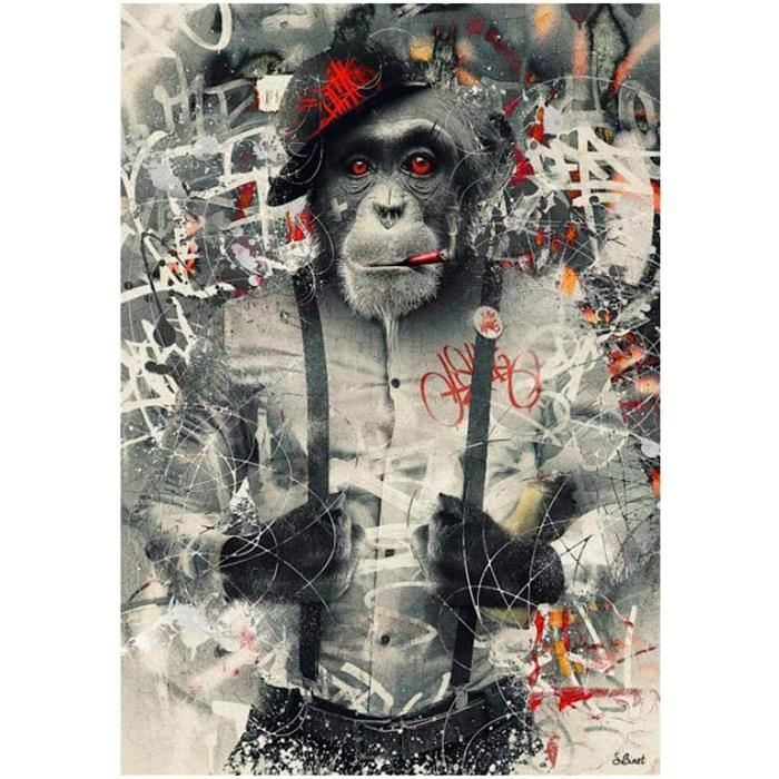 SXKJ Toile Art Singe Fumeur En Costume – Affiche Graffiti Drôle Animaux 40x60 Cm Sans Cadre, Décoration Murale Chambre Salon Moderne