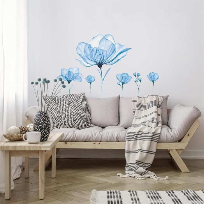 Stickers Muraux Bleues Fleurs Autocollants Muraux Grande Fleur De Lotus  Sticker Mural Plantes Fleurs Pour Salons Chambres Bur[u380]