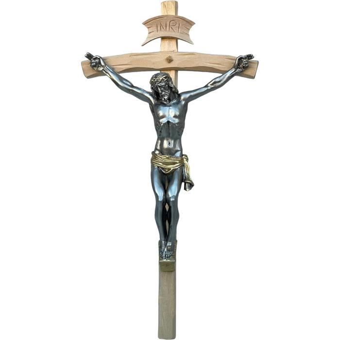 Crucifix Catholique En Bois - Croix Chrétienne Murale Avec Base, Décoration Maison, Bureau Et Église