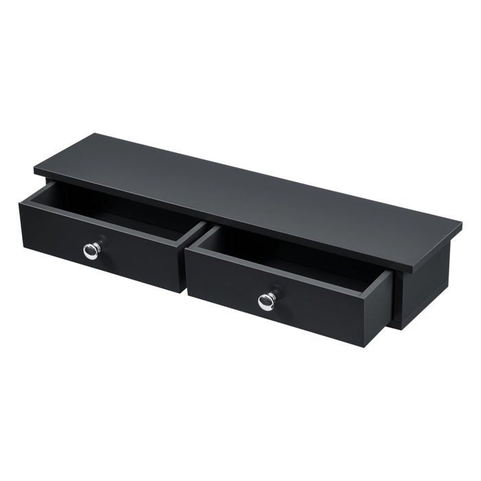 Étagère murale 2 tiroirs meuble de rangement design pour entrée salon chambre MDF laqué 10 x 60 x 15 cm noir 03_0005194 Étagère murale 2 tiroirs meuble de rangement design pour entrée salon chambre MDF laqué 10 x 60 x 15 cm noir 03_0005194