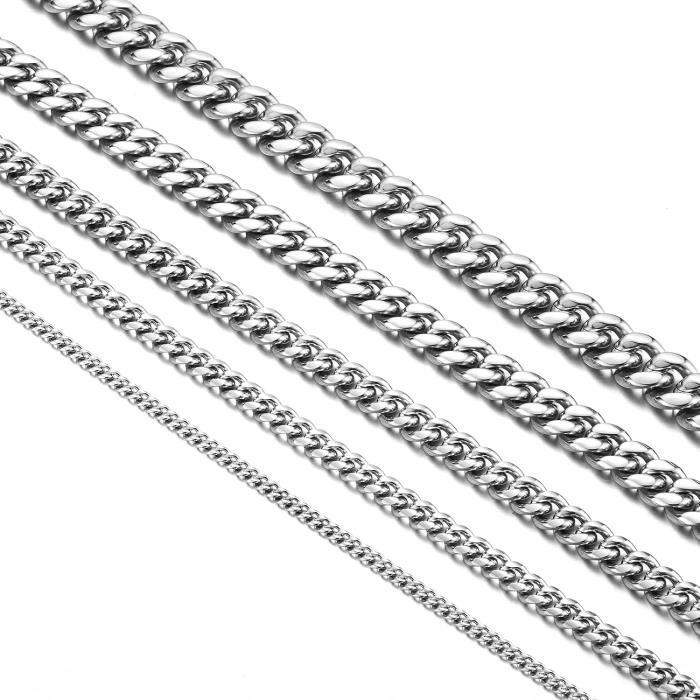 Chaîne Cubaine Argent Sterling S925 - Collier Homme Femme 3mm/5mm - Longueurs 36 à 71cm - Élégance Au Quotidien