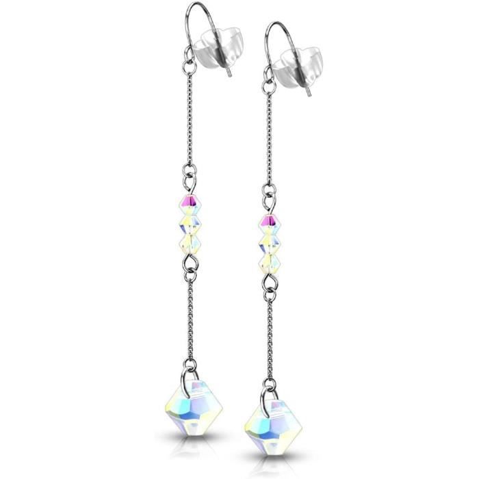 Boucles D'oreilles Puces 7mm Acier 316L Zirconium - Argenté - Neuf Avec étiquettes