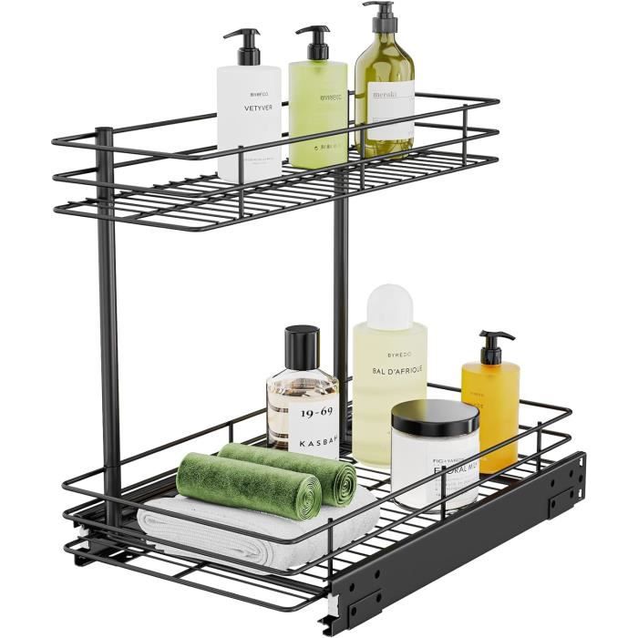 Étagère De Cuisine Extensible Sous Évier - 2 Niveaux En Métal, Longueur 36-60 Cm, Blanc, Support 10 Kg