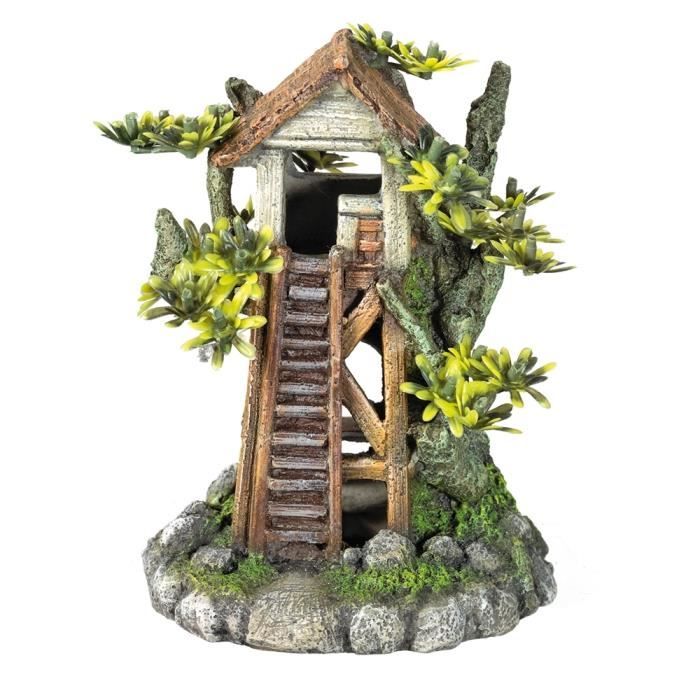 Décoration daquarium - Maison perchée Nobby Pet - Plantes colorées - Polyrésine non-toxique - Pour poissons