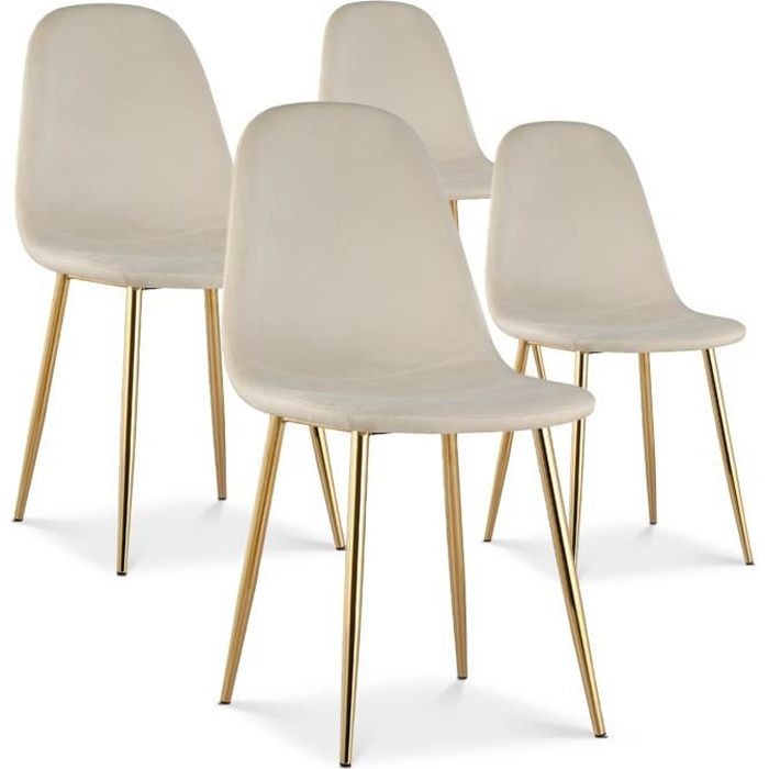 Lot de 4 chaises Bali velours beige pieds or Lot de 4 chaises Bali velours beige pieds or