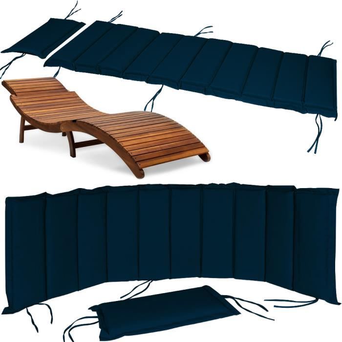 Coussin pour chaise longue bleue rembourré 7 cm d'épaisseur oreiller inclus avec sangles Coussin pour bain de soleil