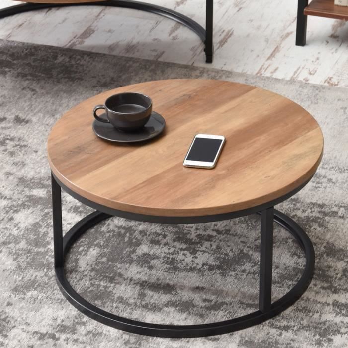 Table Basse Table De Salon Kodia Effet Noyer Noir 60 Cm