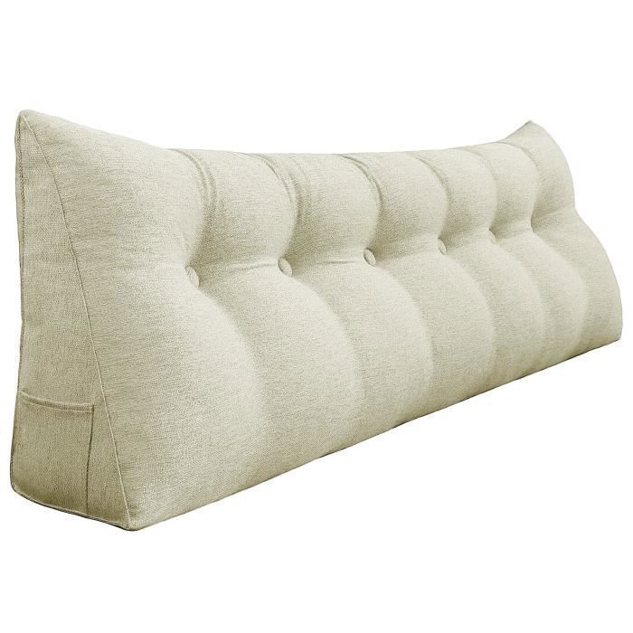 VERCART Coussin de Lecture Cale Dos Coussin à Coins Grands coussins de Lit Lin Ivoire 180cm