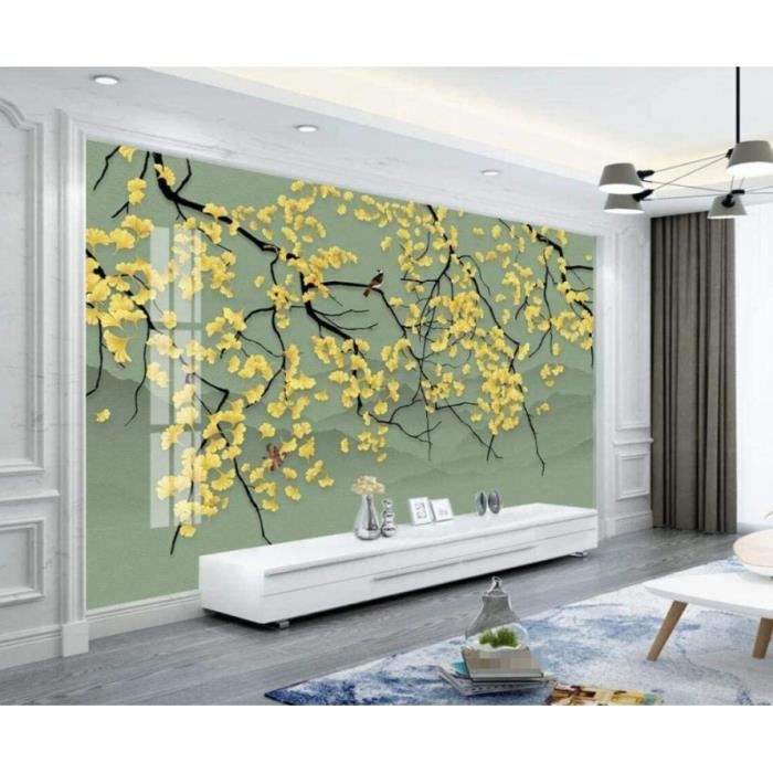 Wallpaper Papier Peint Panoramique 3D Ginkgo Méticuleux Fleurs Et ...