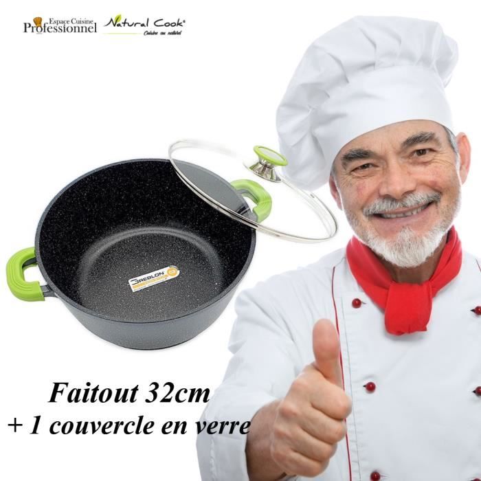 Faitout - 32 cm - 7 litres - 100% antiadhésif - Compatible tous feux - Pierre céramique
