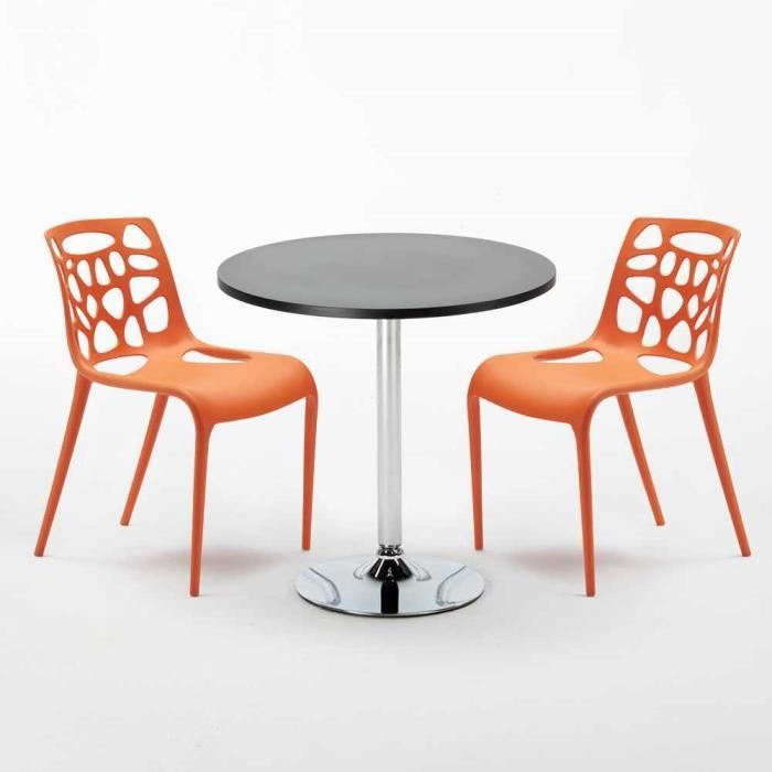 table ronde noire 70x70cm 2 chaises gelateria cosmopolitan orange achat vente table a manger complete table ronde noire 70x70cm cdiscount