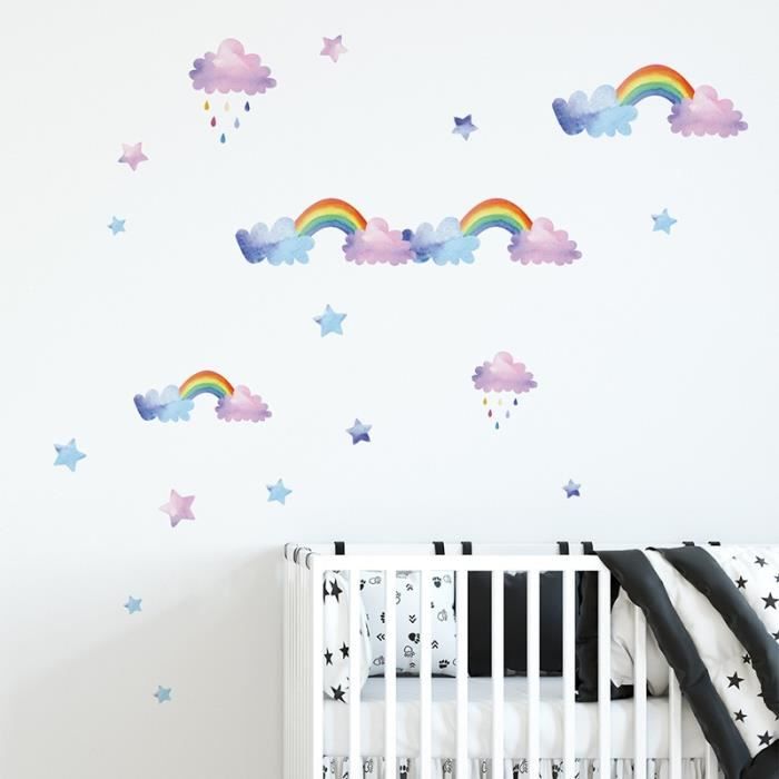 Autocollants muraux arc en ciel de nuage de dessin animé, papier peint ...