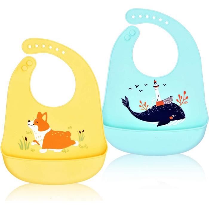 Bavoir Bébé Silicone, Bébé Bavoir Silicone Imperméables, Étanche, Facile À Nettoyer, Lavable, 6
