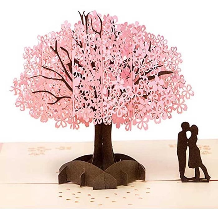 anniversaire de mariage Sakura de fleurs de cerisier Saint-Valentin fête des mères Carte danniversaire pop-up 3D faite à la main par BC Worldwide Ltd 