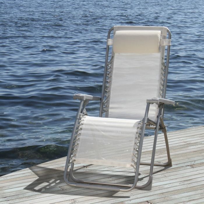 BASIC Chaise longue pliable écrue  Cdiscount Jardin