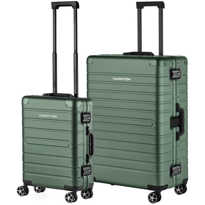 carryon aluminium set de bagages - tsa - bagage a main aluminium 55cm et grande valise verte