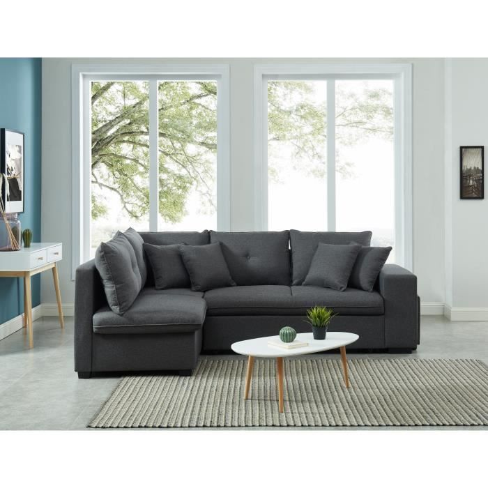 davenport canape d angle gauche koselig 4 places tissu anthracite et gris clair table basse cdiscount maison